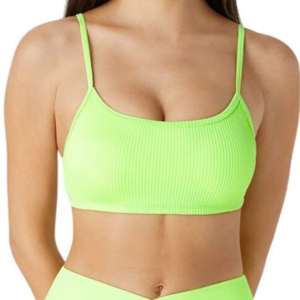 Halara Ribbed Bikini Top Swim Top~Size L~Spring Camellia Green Beach Top L12 33